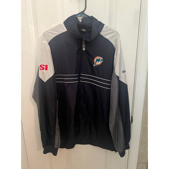 Miami Dolphins Men's Full Zip Windbreaker XL Navy Jacket NFL Team Apparel Reebok - Picture 1 of 11